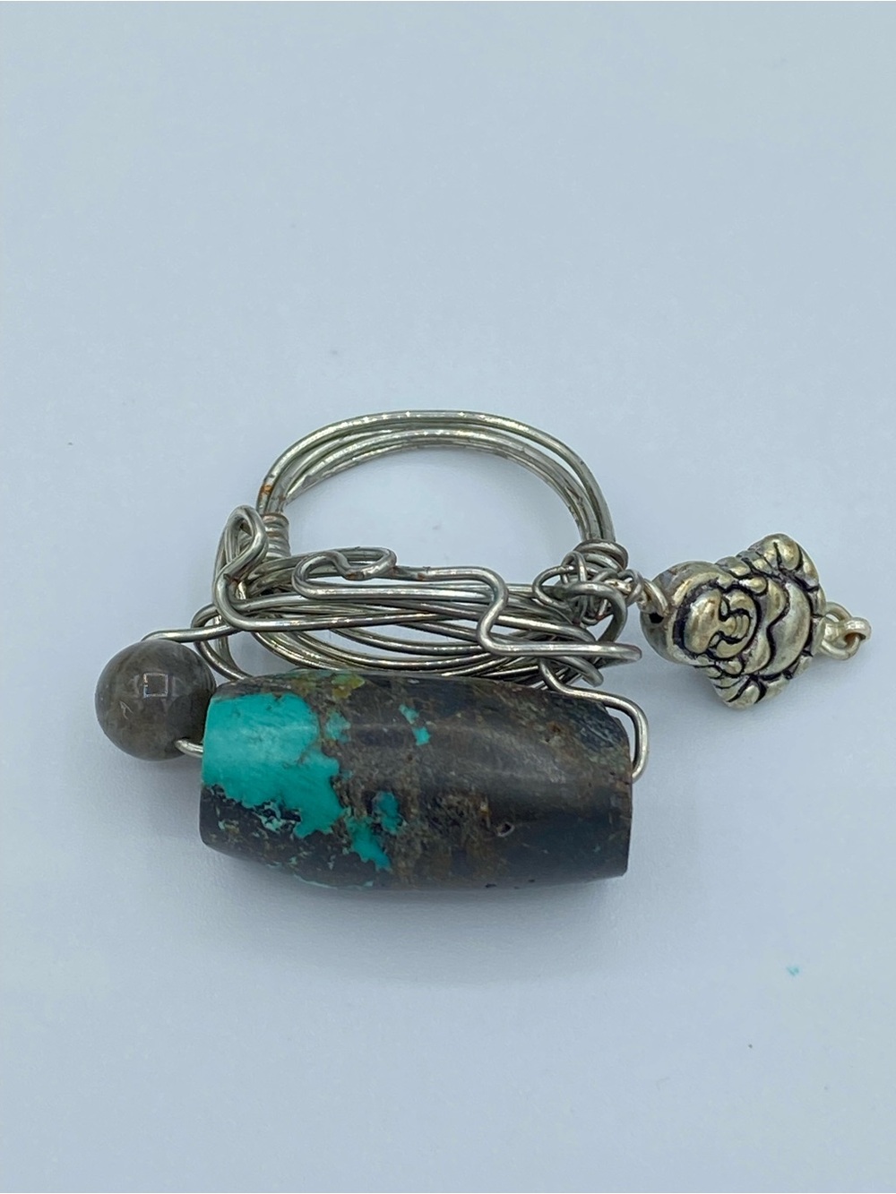 Wire Wrapped Turquoise Ring Size 5 • Chunky Matrix Turquoise Barrel Bead Ring